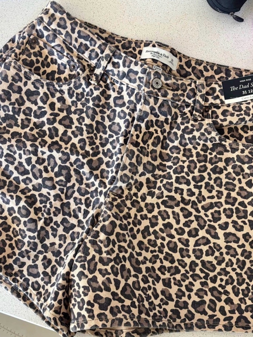 Abercrombie & Fitch Leopard Print Women's Jean Shorts - Tan & Black